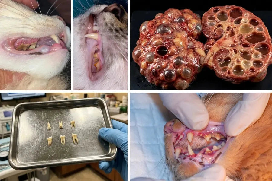 Collage zu Zahnproblemen bei Katzen